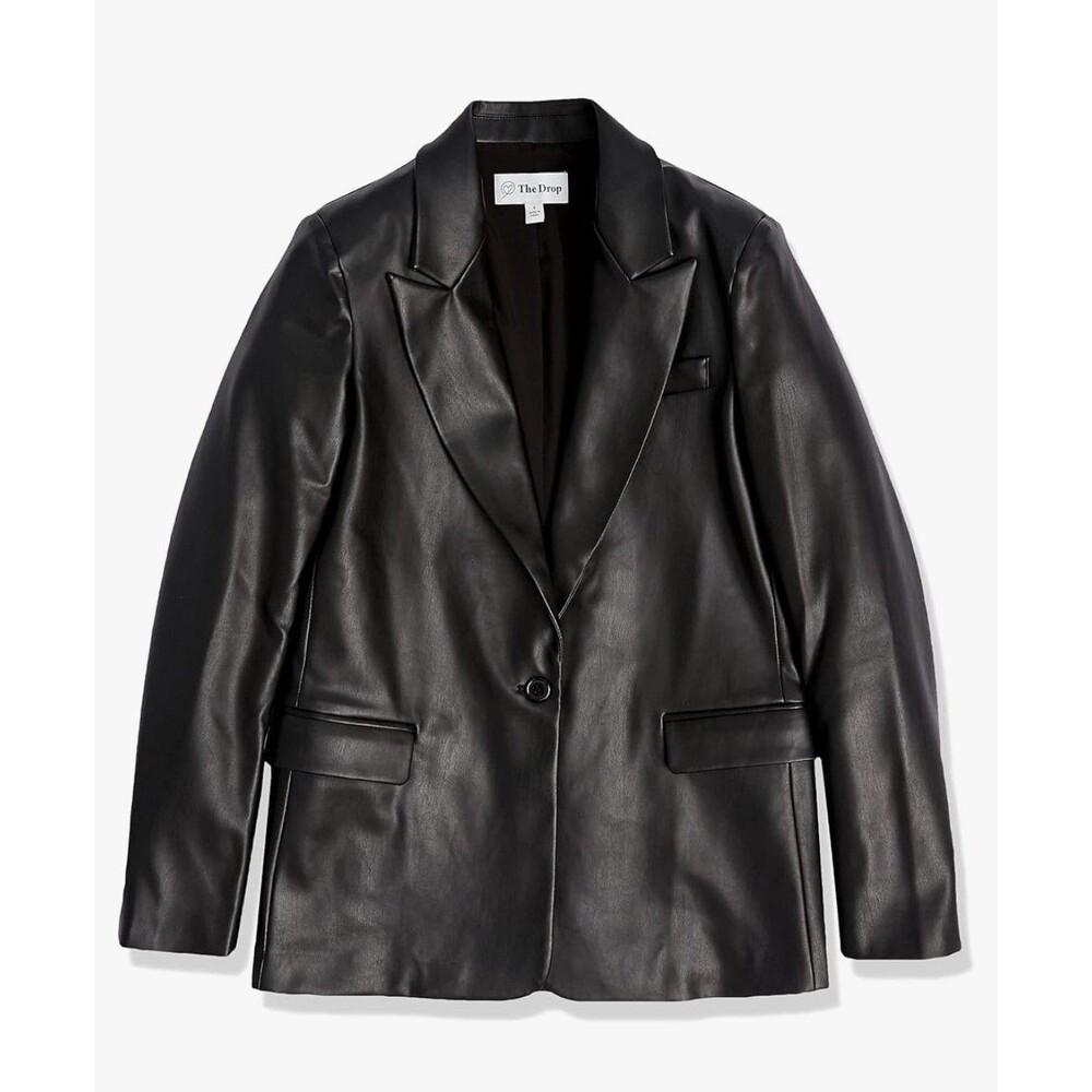 The Drop Women's Anouk Faux Leather Blazer One button Jacket XX-Large Black